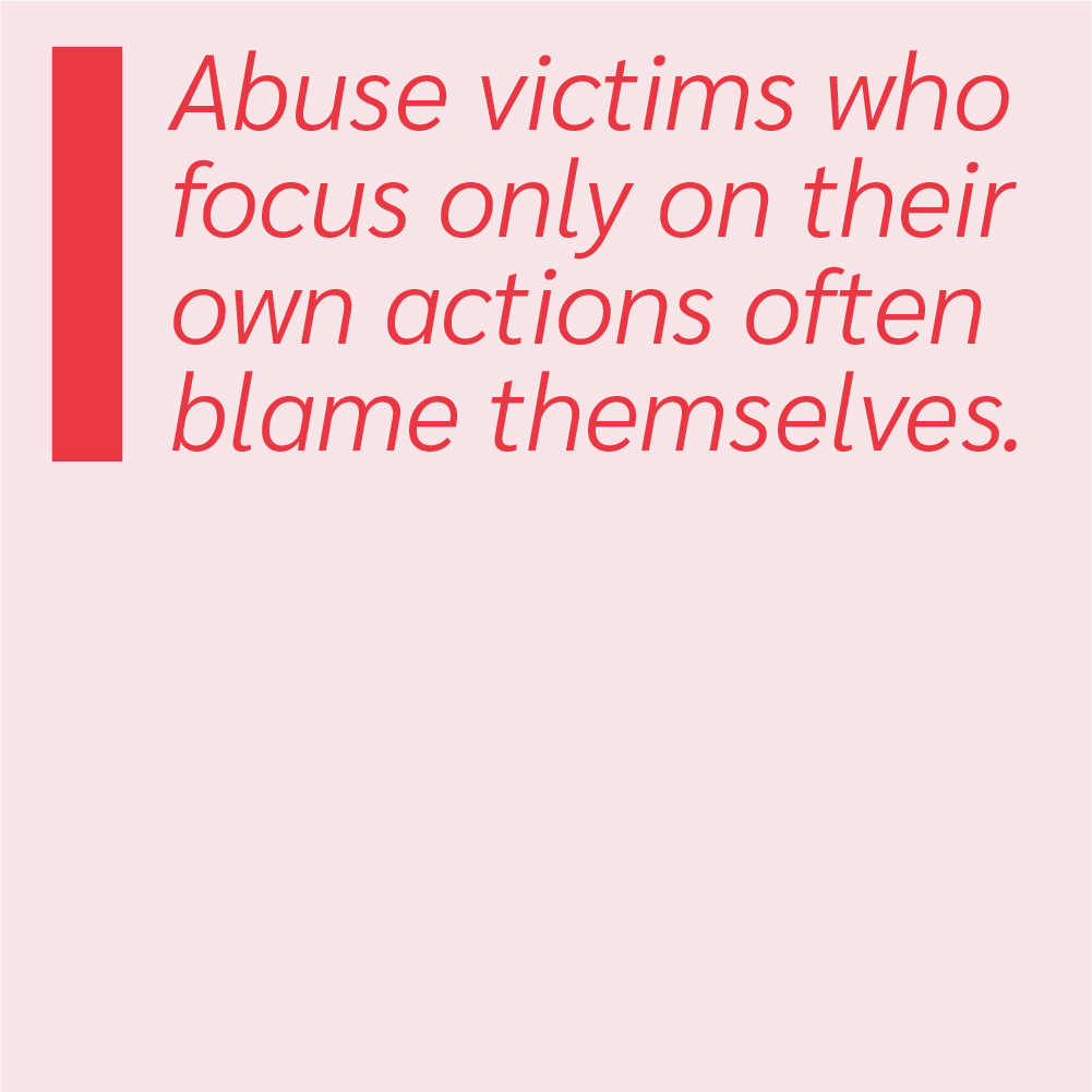 Abuse victims who focus only on their own actions often blame themselves.