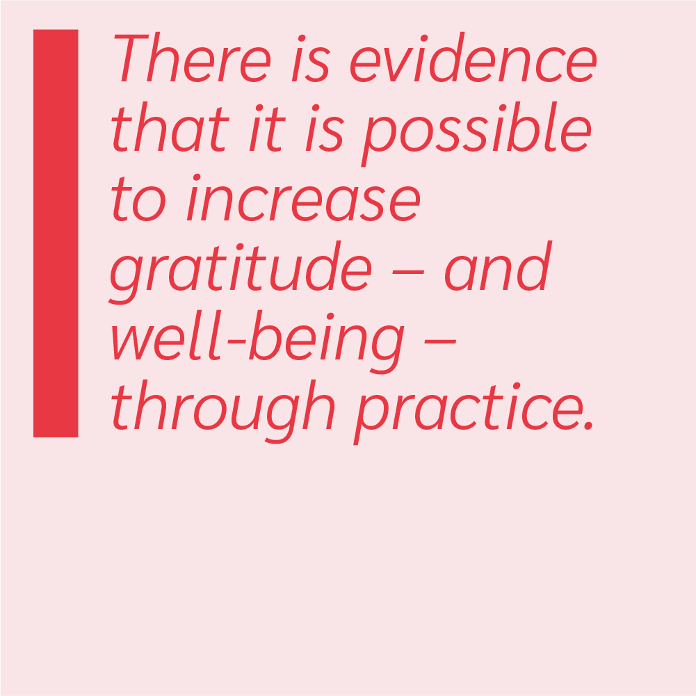 There is evidence that it is possible to increase gratitude and well-being through practice.