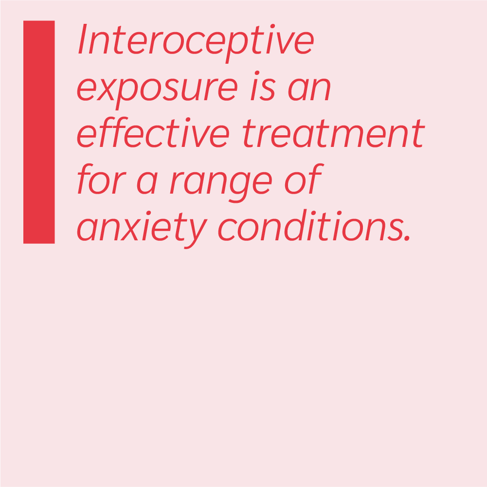 Interoceptive exposure is an effective treatment for a range of anxiety conditions.