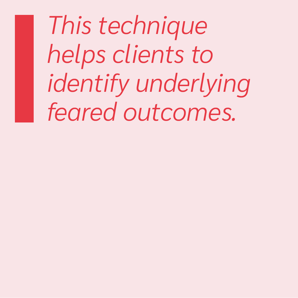 This technique helps clients to identify underlying feared outcomes.