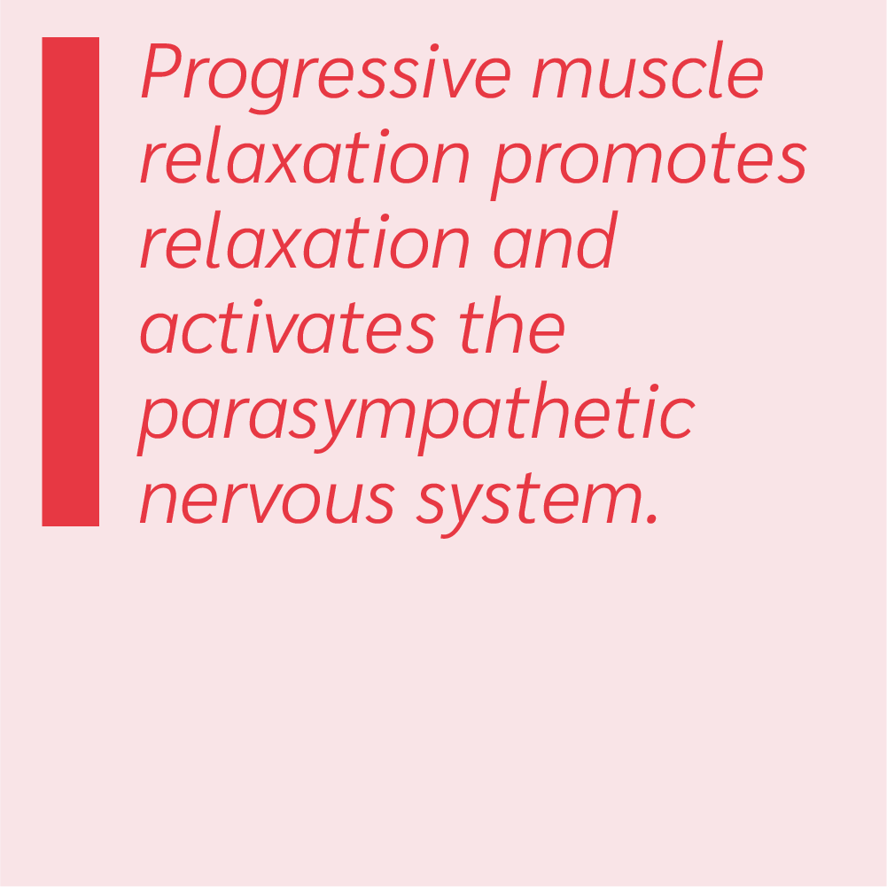 Progressive muscle relaxation promotes relaxation and activates the parasympathetic nervous system.