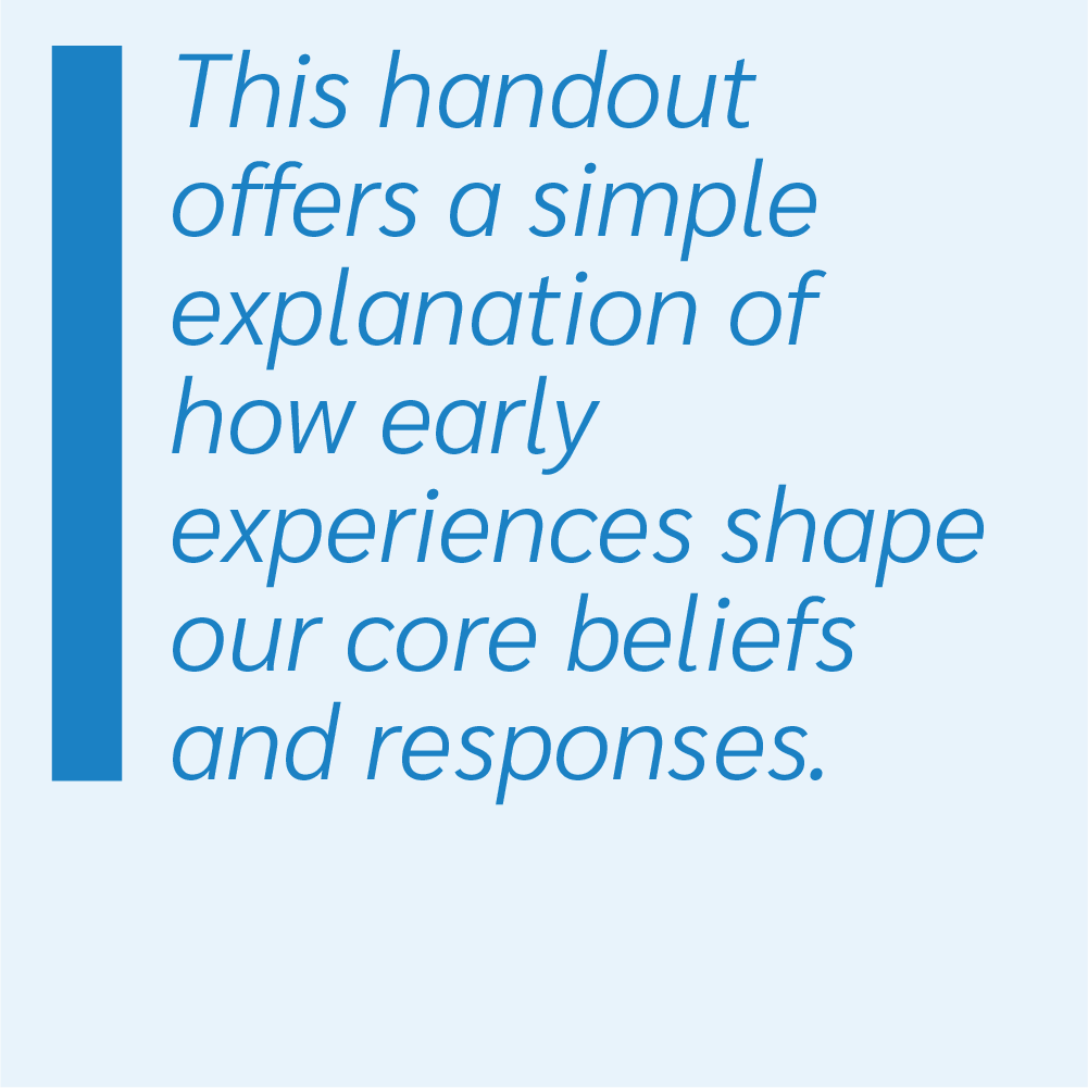 This handout offers a simple explanation of how early experiences shape our core beliefs and responses.