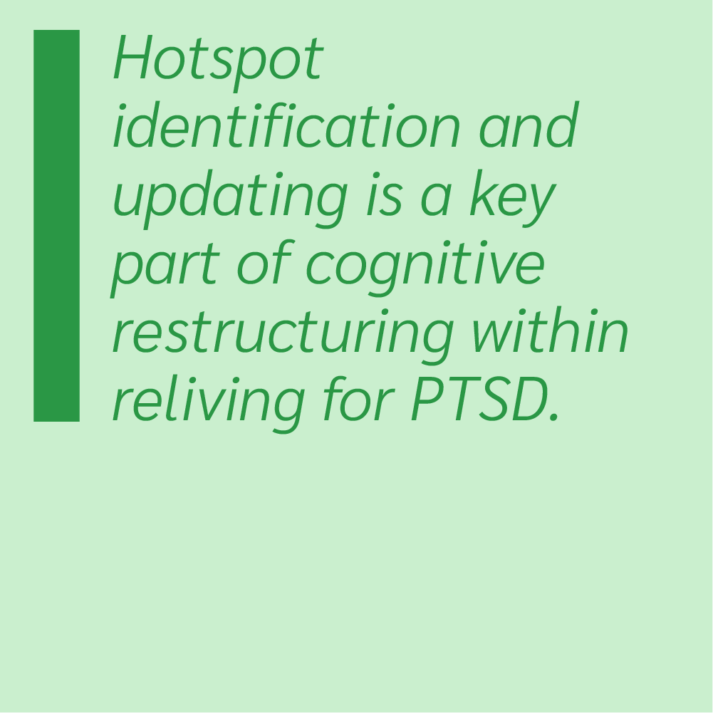 Hotspot identification and updating is a key part of cognitive restructuring within reliving for PTSD.