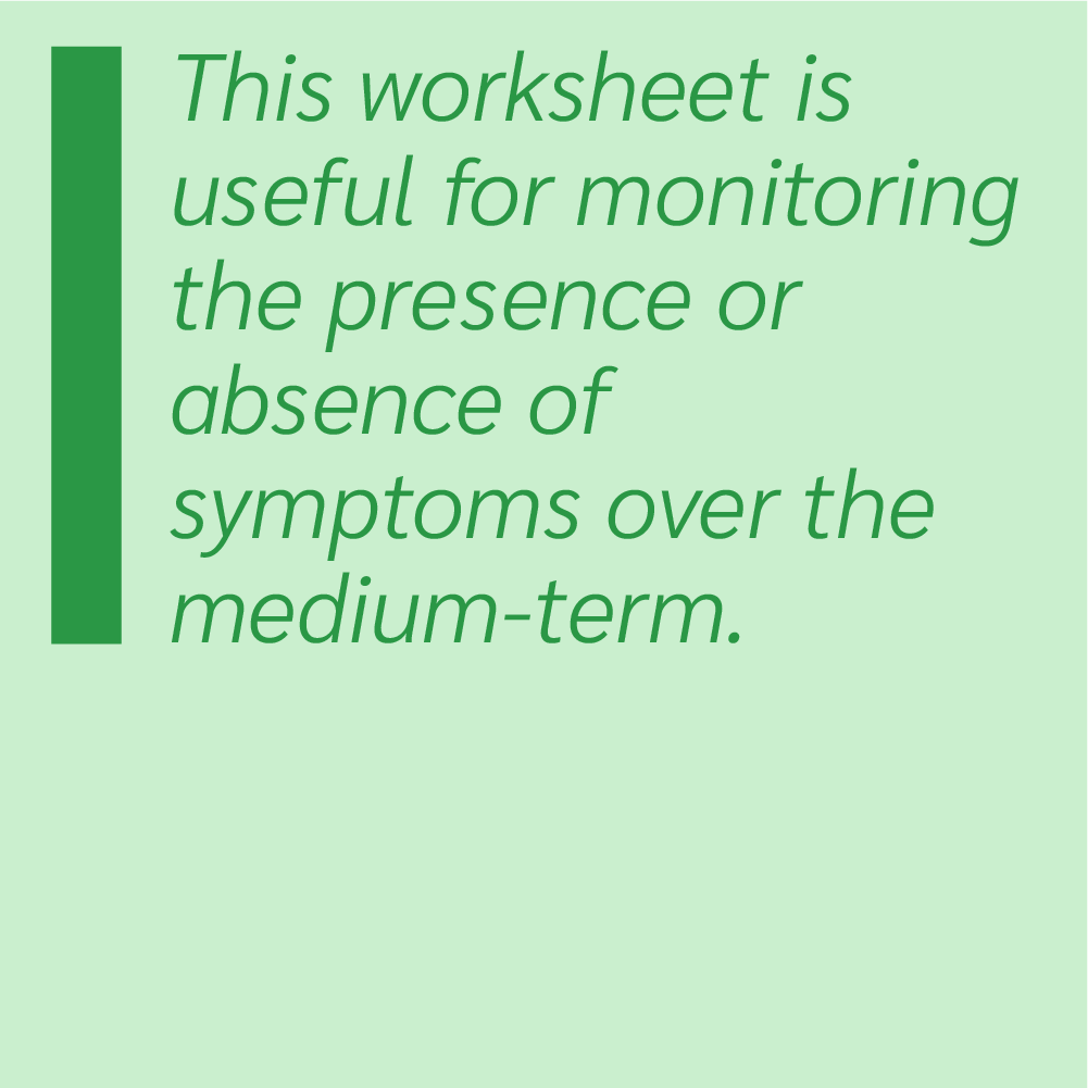 This worksheet is useful for monitoring the presence or absence of symptoms over the medium-term.