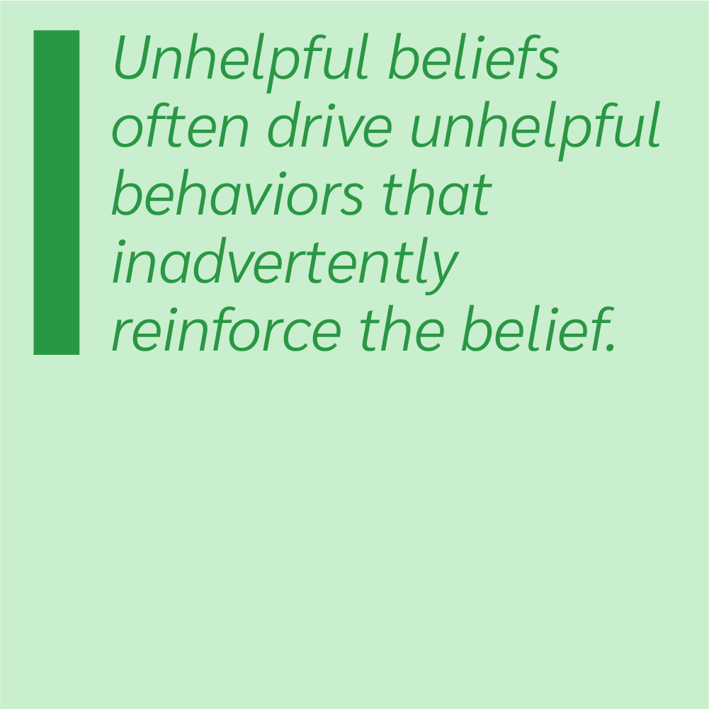 Unhelpful beliefs often drive unhelpful behaviors that inadvertently reinforce the belief.