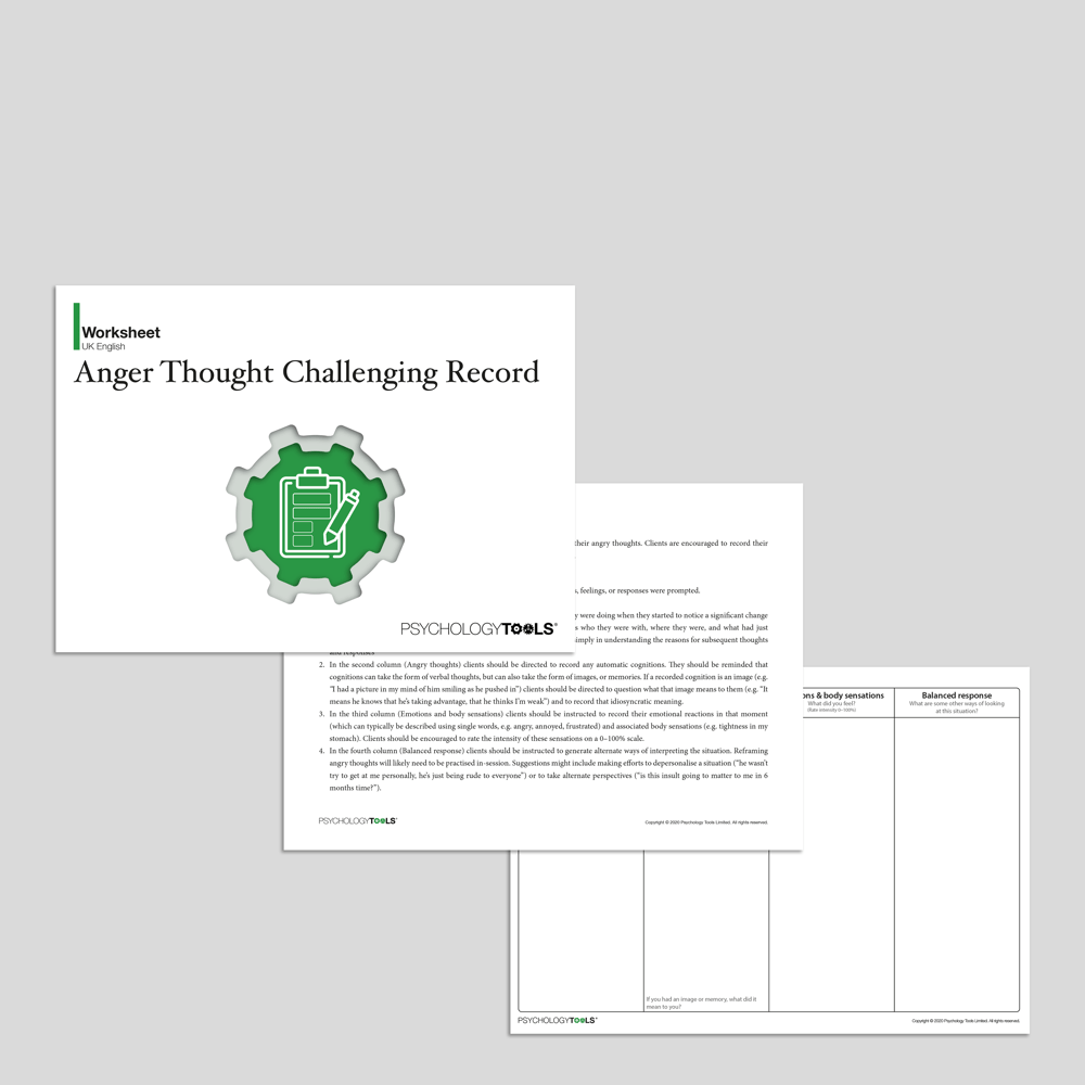 Anger thought challenging record CBT worksheet (Full pack)