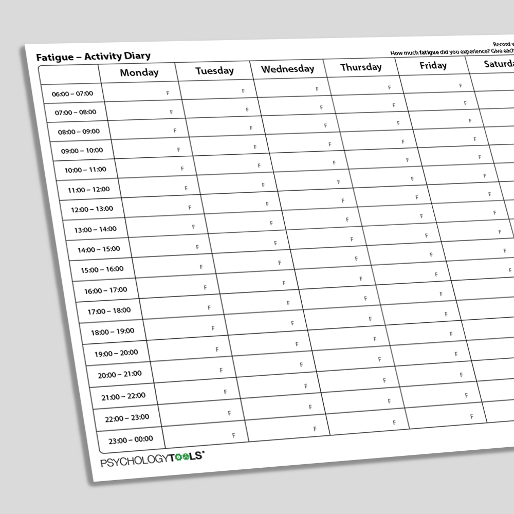 Fatigue Activity Diary CBT Worksheet (angled)