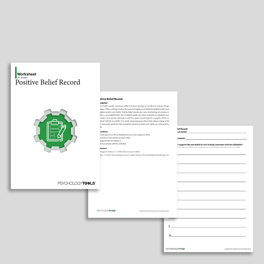 Positive Belief Record CBT Worksheet (Full resource pack)
