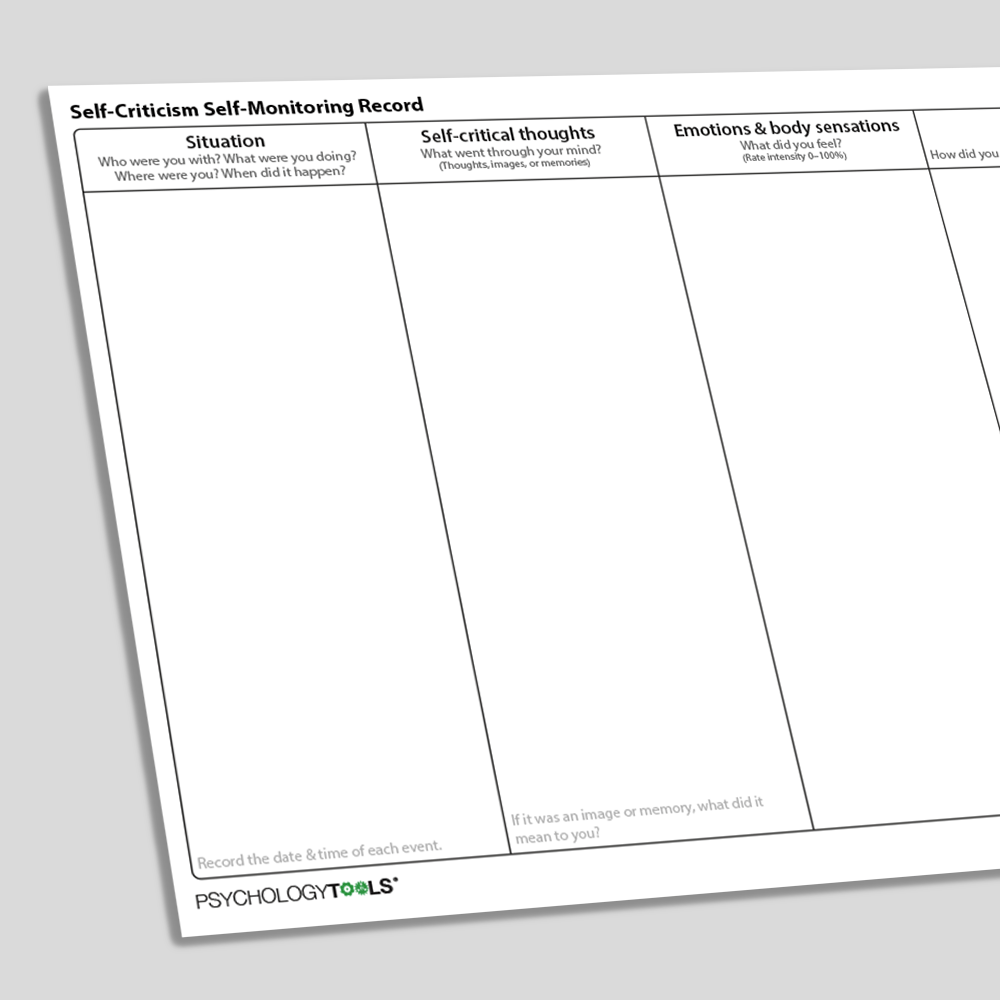 Self Criticism Self Monitoring Record CBT Worksheet (angled)