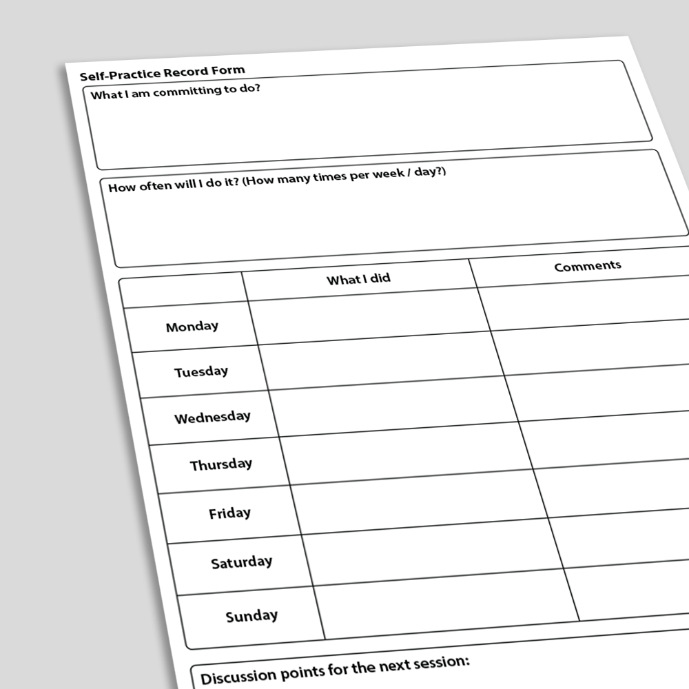 Self Practice Record Form CBT Worksheet (angled)