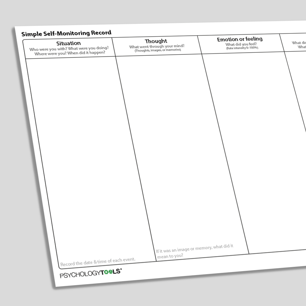 Simple Self Monitoring Record CBT Worksheet (angled)