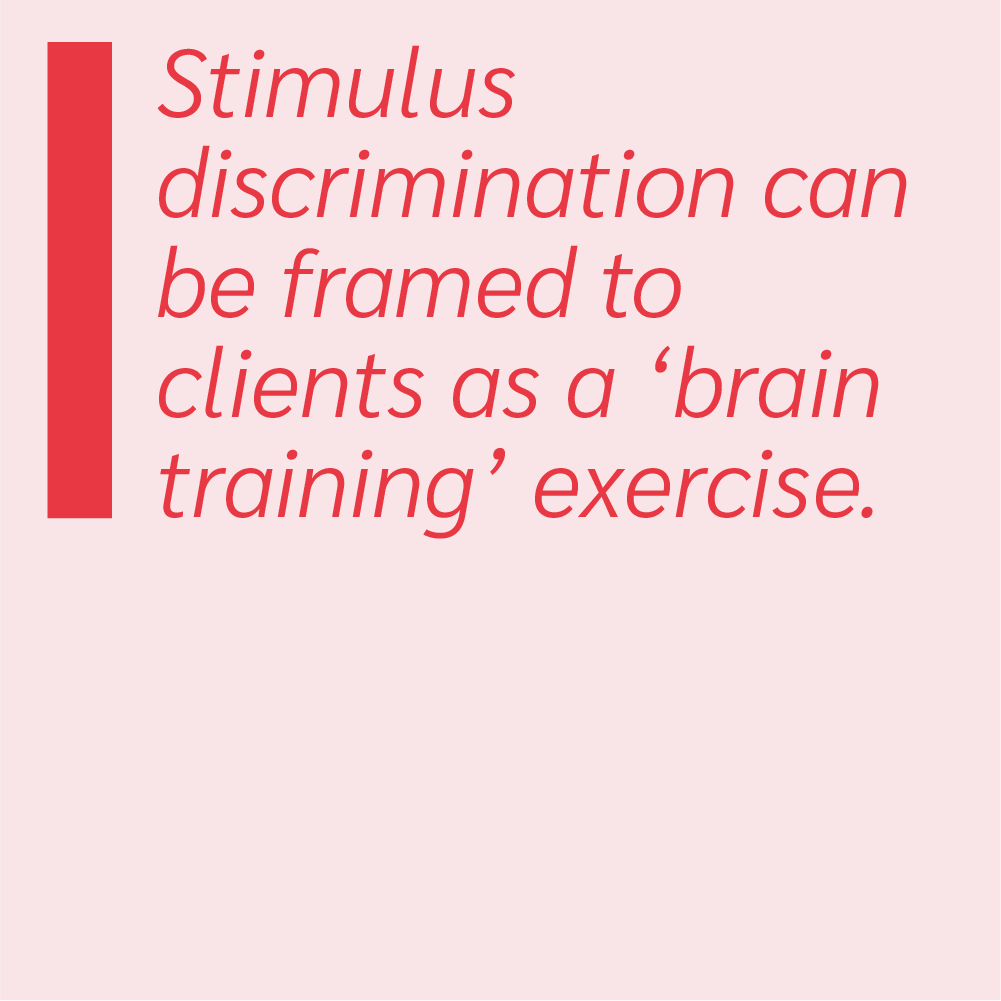 Stimulus discrimination can be framed to clients as a brain training exercise.