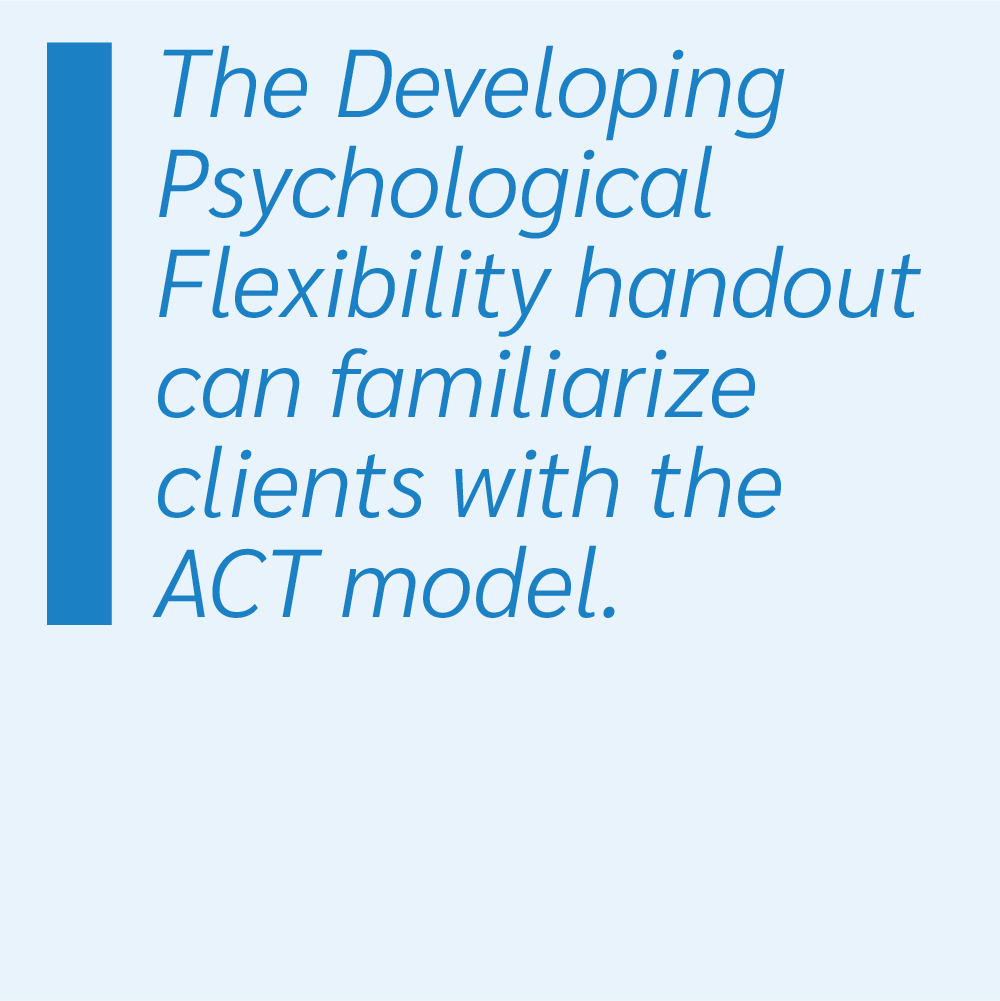 The Developing Psychological Flexibility handout can familiarize clients with the ACT model.