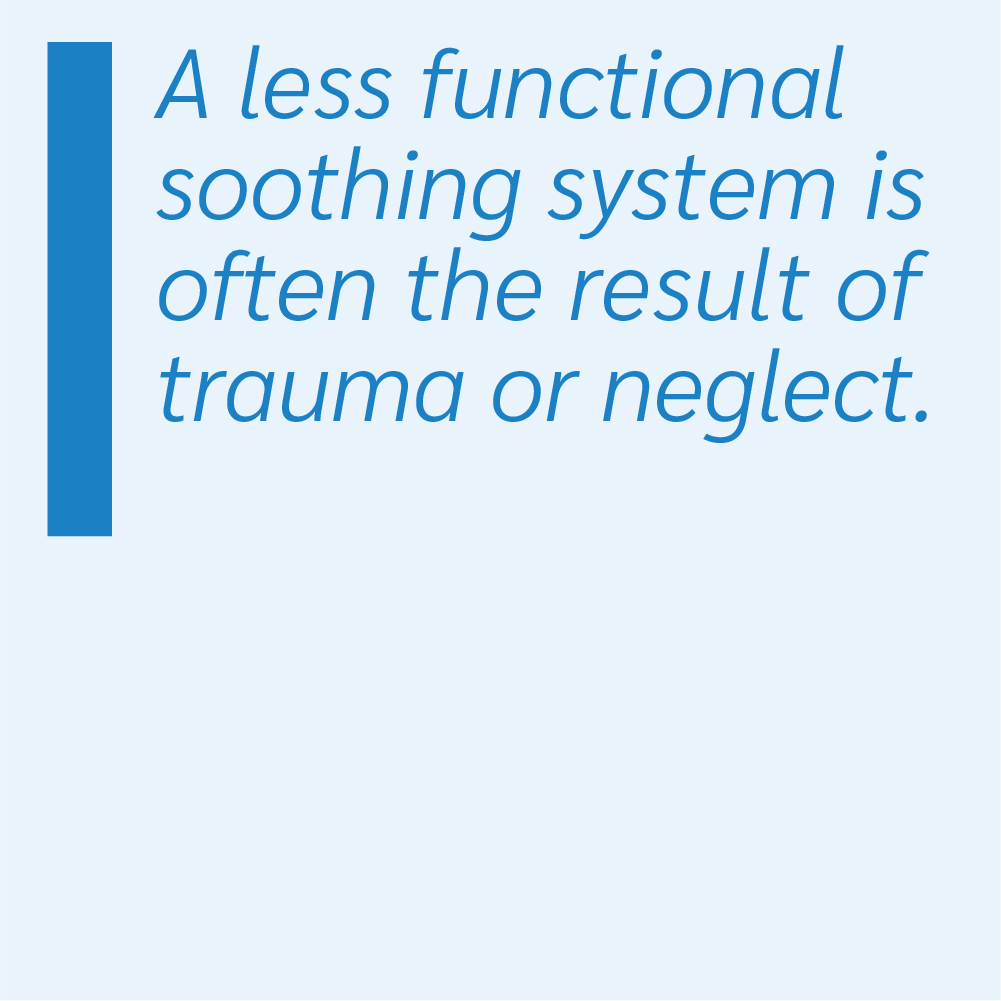 A less functional soothing system is often the result of trauma or neglect.