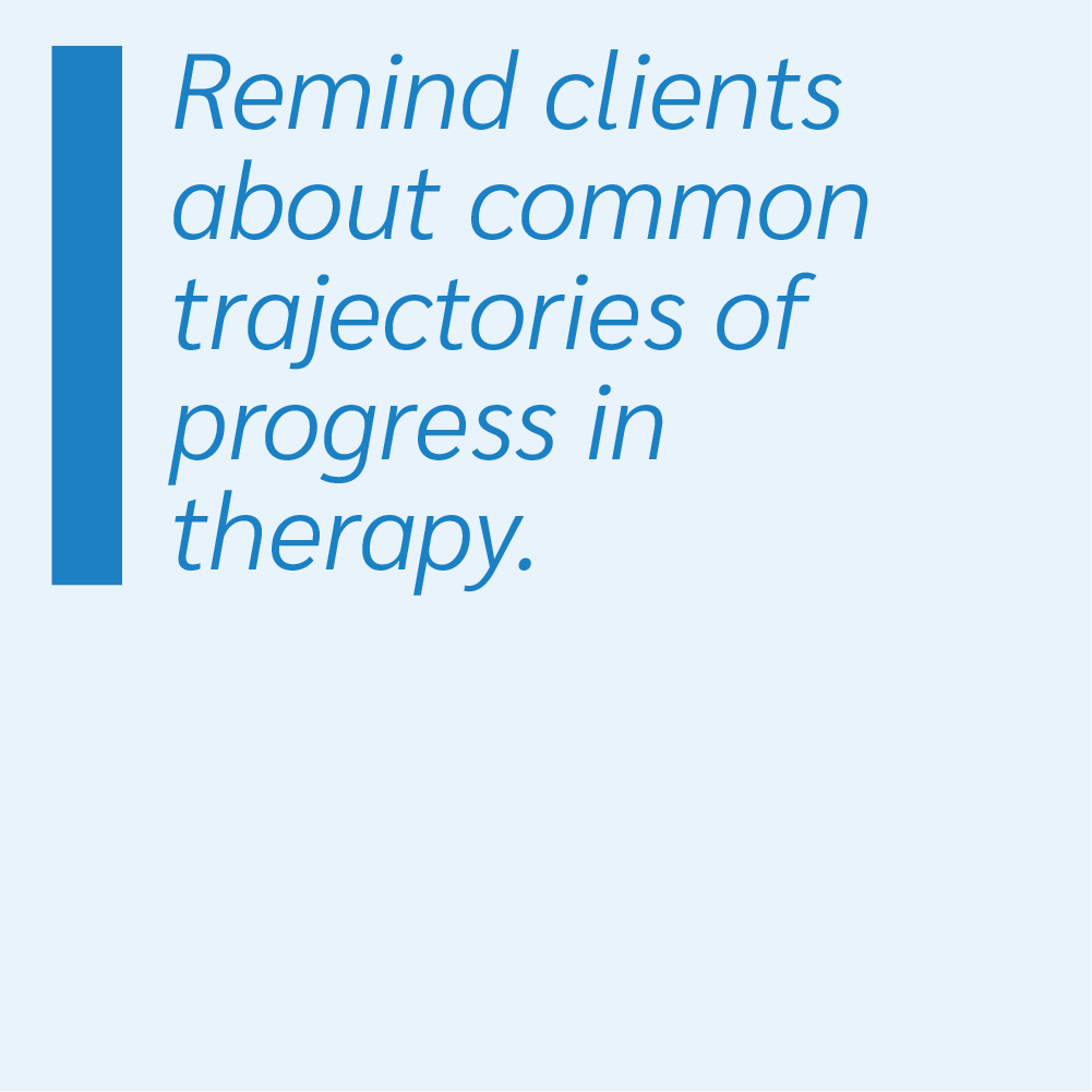 Remind clients about common trajectories of progress in therapy.