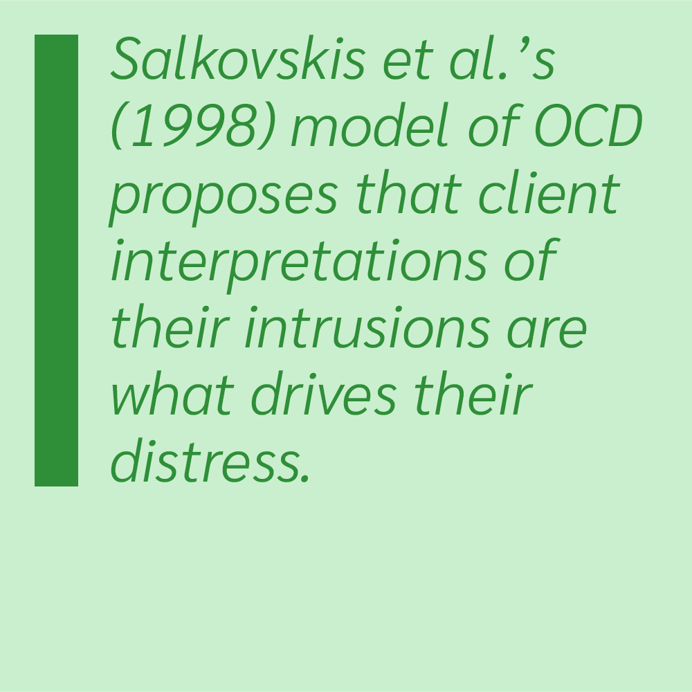 Salkovskis et al.'s (1998) model of OCD proposes that client interpretations of their intrusions are what drives their distress.