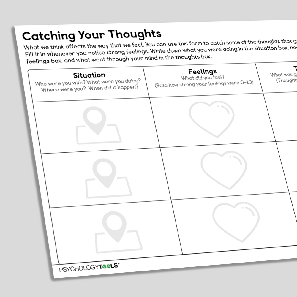 Catching your thoughts CBT worksheet for children and young people (angled)