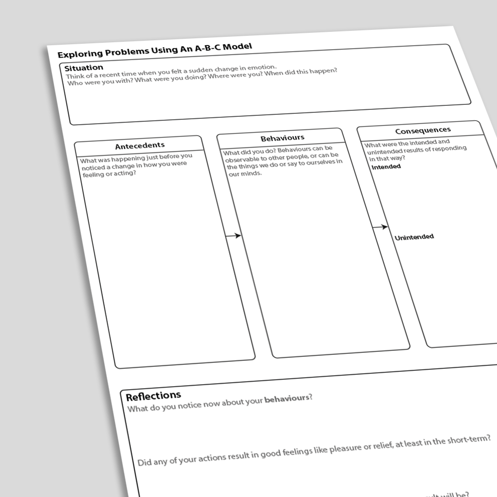 Exploring Problems Using an ABC Model CBT Worksheet (angled)