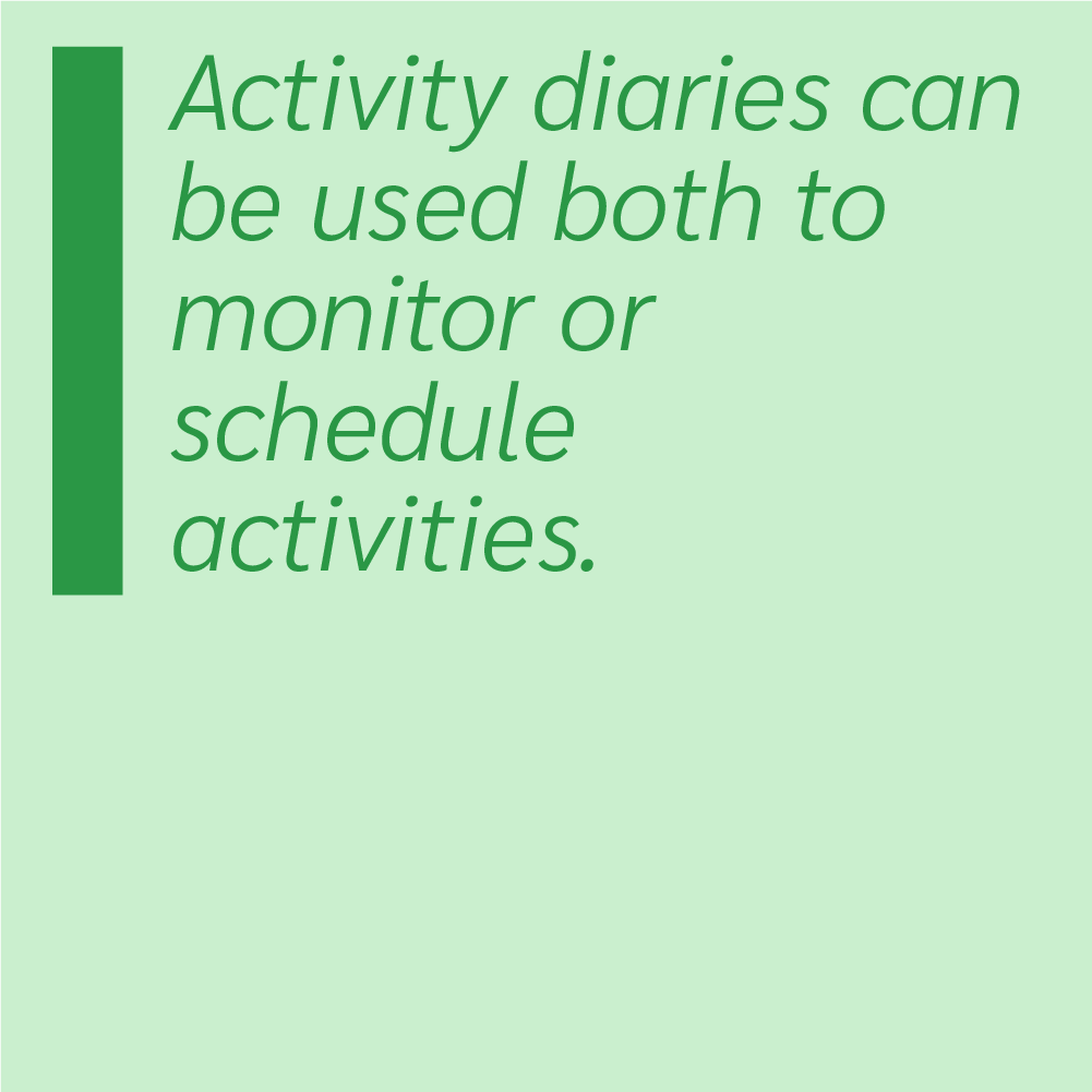 Activity diaries can be used both to monitor or schedule activities.