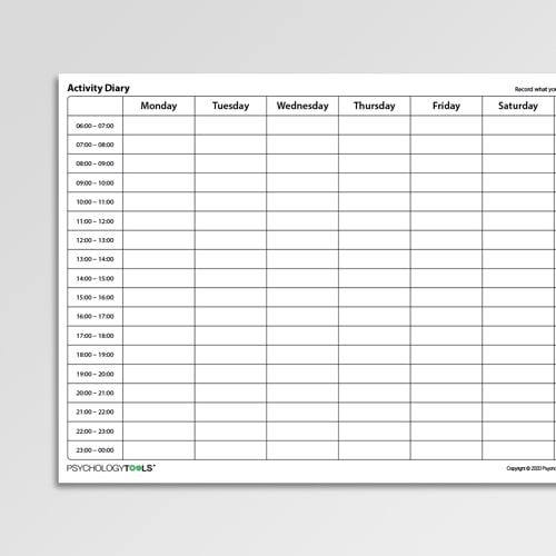 Activity Diary (Hourly Time Intervals) - Psychology Tools