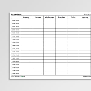 Activity Diary Worksheet with hourly time intervals