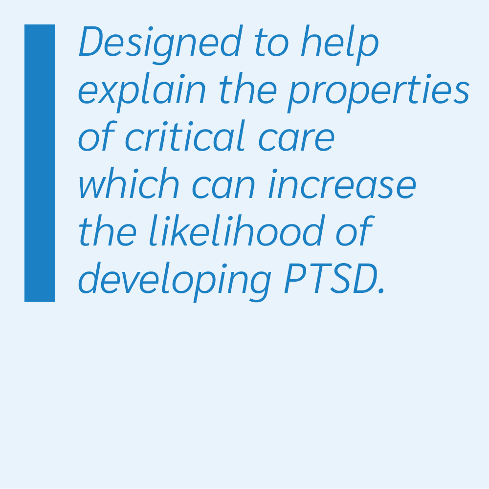Designed to help explain the properties of critical care which can increase the likelihood of developing PTSD.