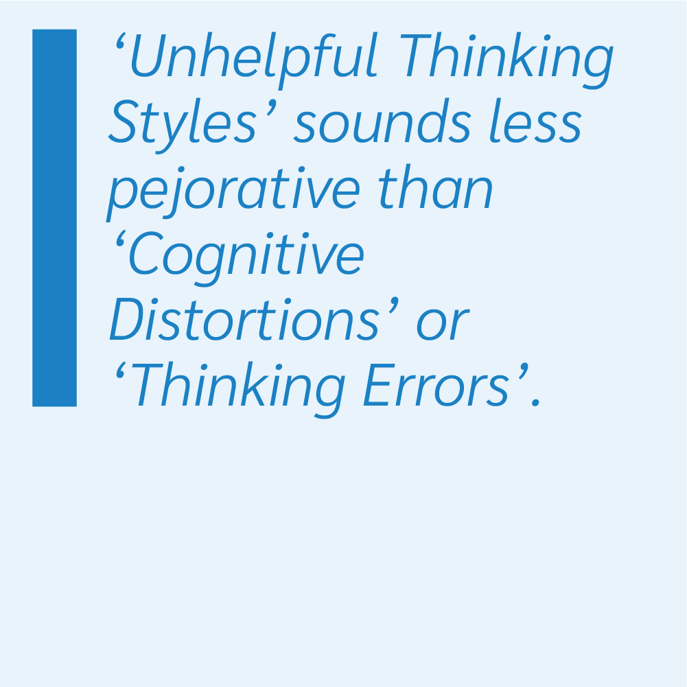 'Unhelpful Thinking Styles' sounds less pejorative than 'Cognitive Distortions' or 'Thinking Errors'.