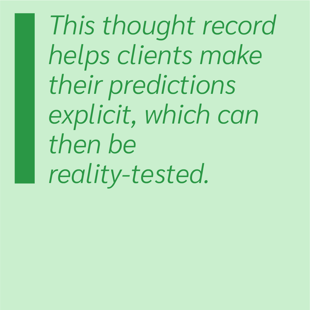 This thought record helps clients make their predictions explicit, which can then be reality-tested.