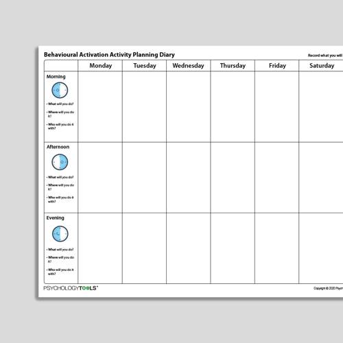 Behavioral activation activity planning diary CBT worksheet