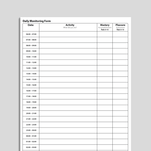 Daily monitoring form CBT worksheet