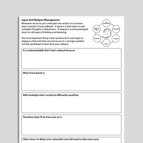 Lapse and relapse management CBT worksheet