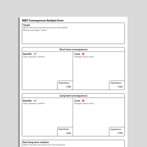 REBT consequences analysis form worksheet