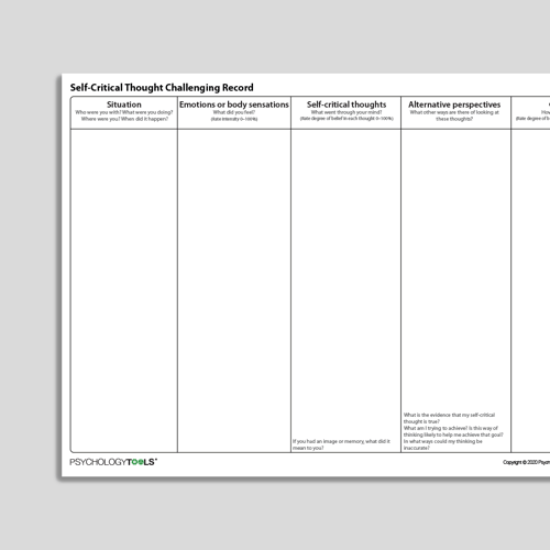 Self critical thought challenging record worksheet