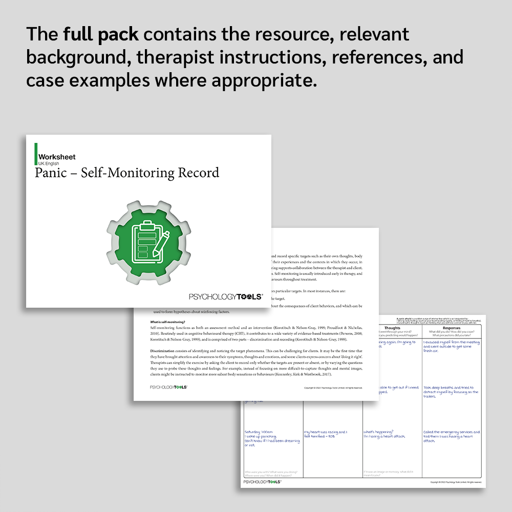 Panic Self-Monitoring Record CBT Worksheet - Full Resource Pack