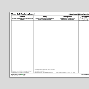 Worry Self-Monitoring Record CBT Worksheet