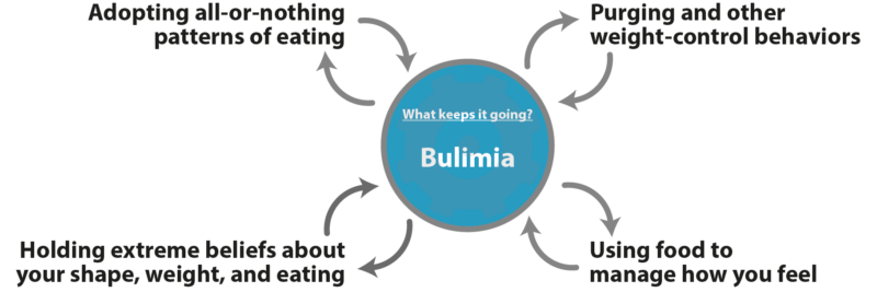 Diagram showing several of the factors which maintain Bulimia.