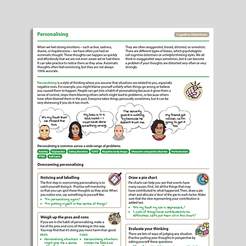Psychology Tools information handout on Personalizing, part of the cognitive distortions series.