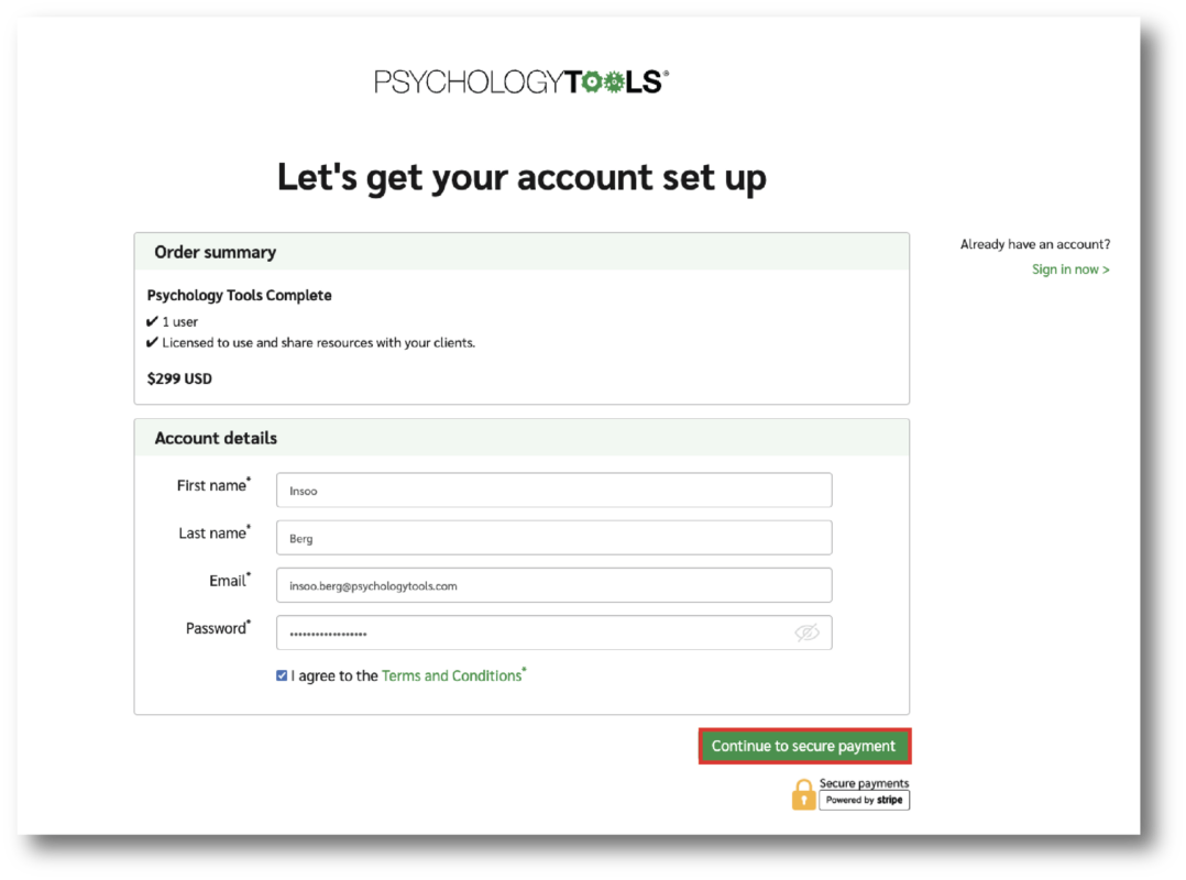 Create your account by setting your username and password